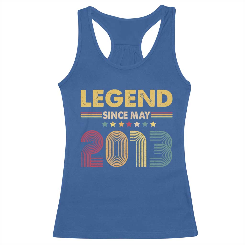 May 13th Birthday Racerback Tank Top Legends Since May 2013 Retro Bday