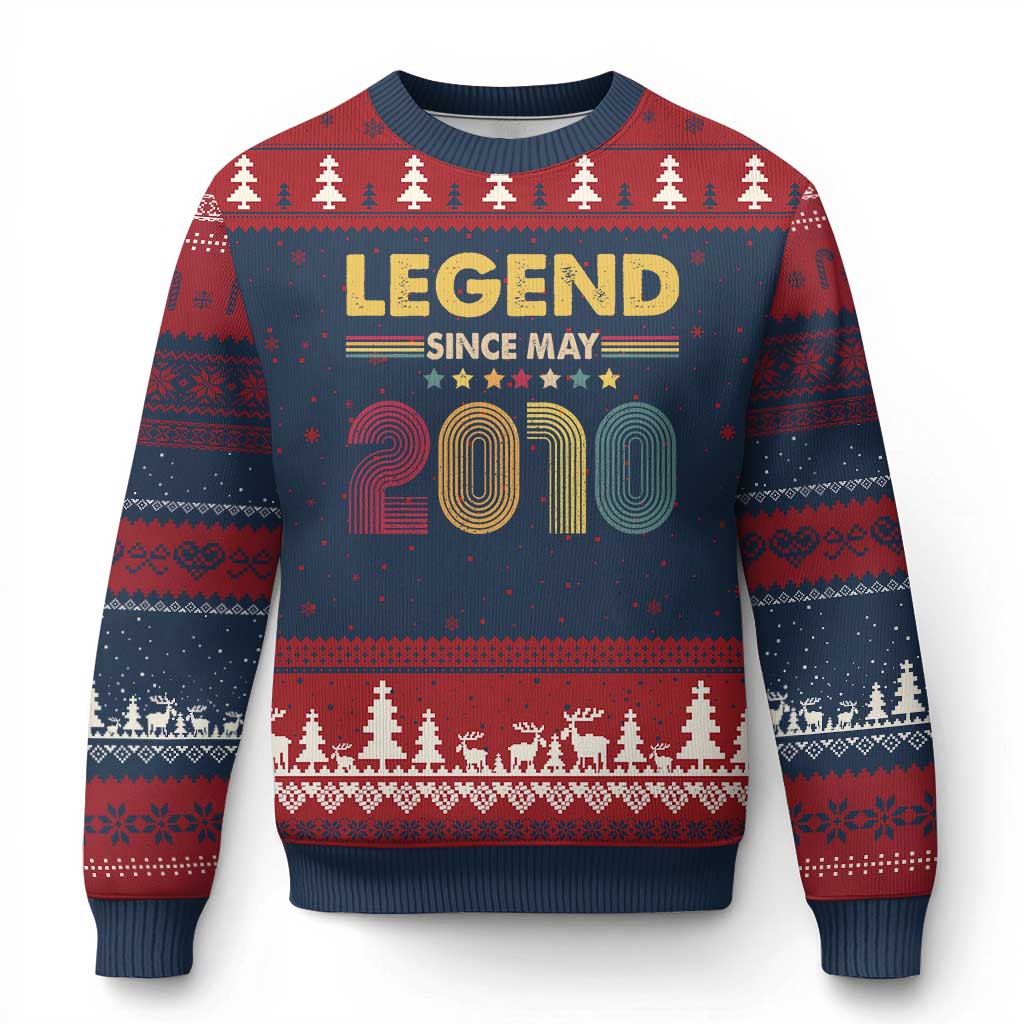 May 16th Birthday Ugly Christmas Sweater Legends Since May 2010 Retro Bday