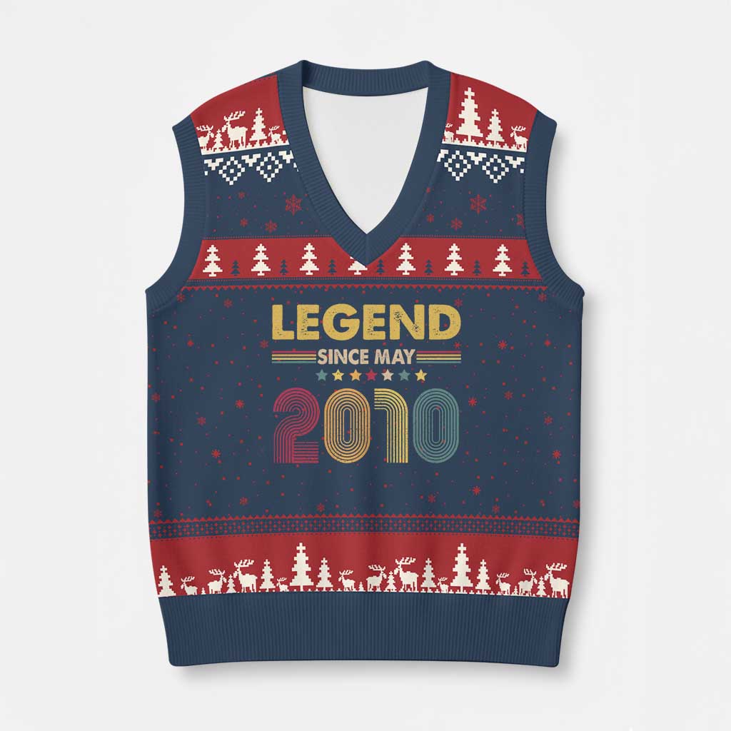 May 16th Birthday V-Neck Knit Sweater Vest Legends Since May 2010 Retro Bday