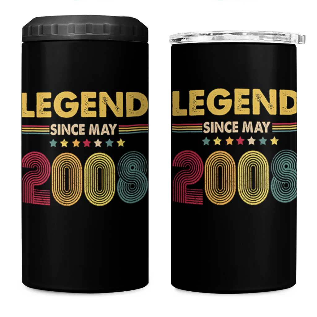 May 18th Birthday 4 in 1 Can Cooler Tumbler Legends Since May 2008 Retro Bday