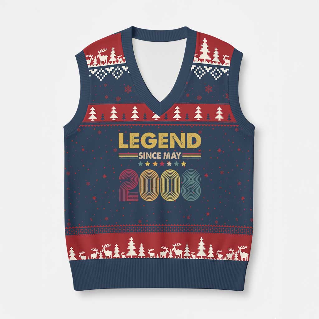 May 18th Birthday V-Neck Knit Sweater Vest Legends Since May 2008 Retro Bday