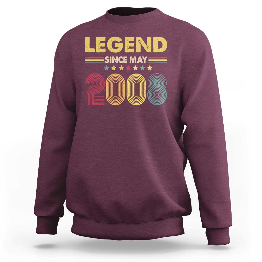 May 18th Birthday Sweatshirt Legends Since May 2008 Retro Bday