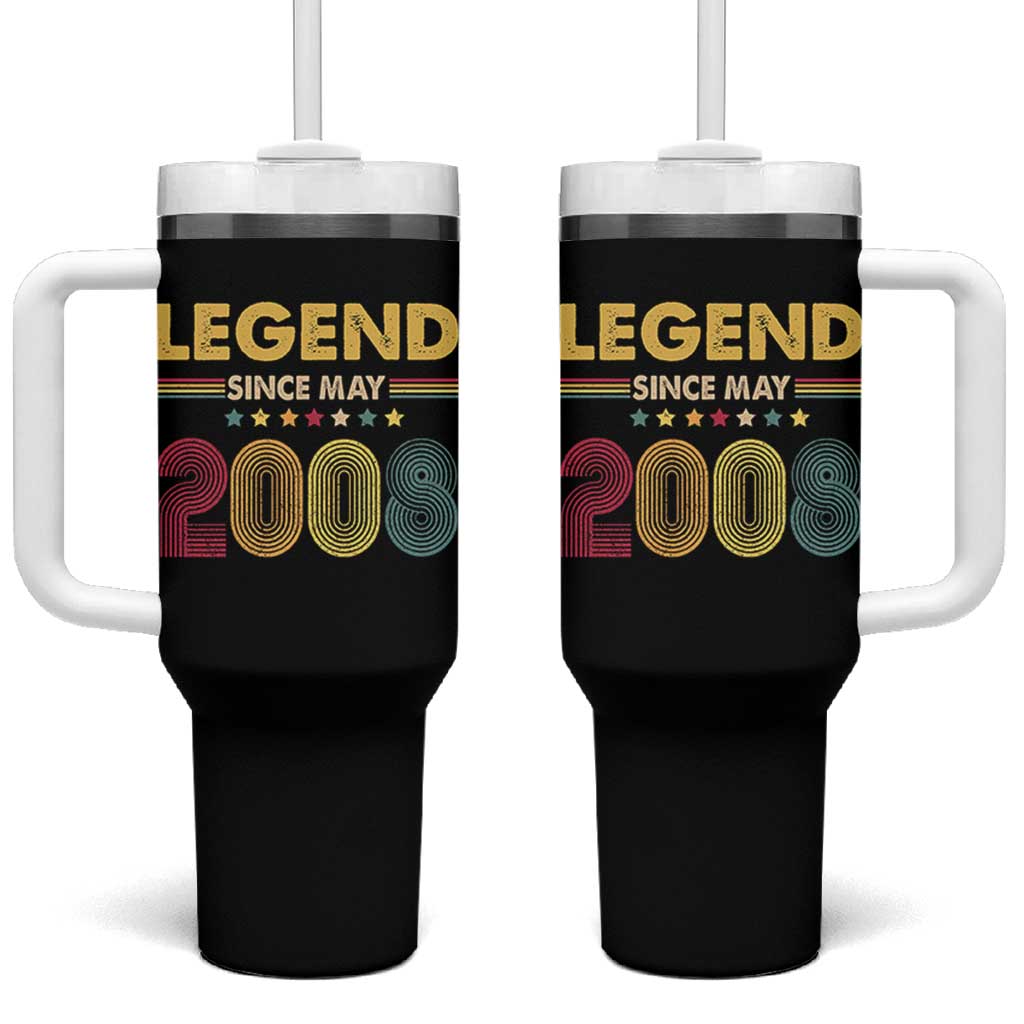 May 18th Birthday Tumbler With Handle Legends Since May 2008 Retro Bday