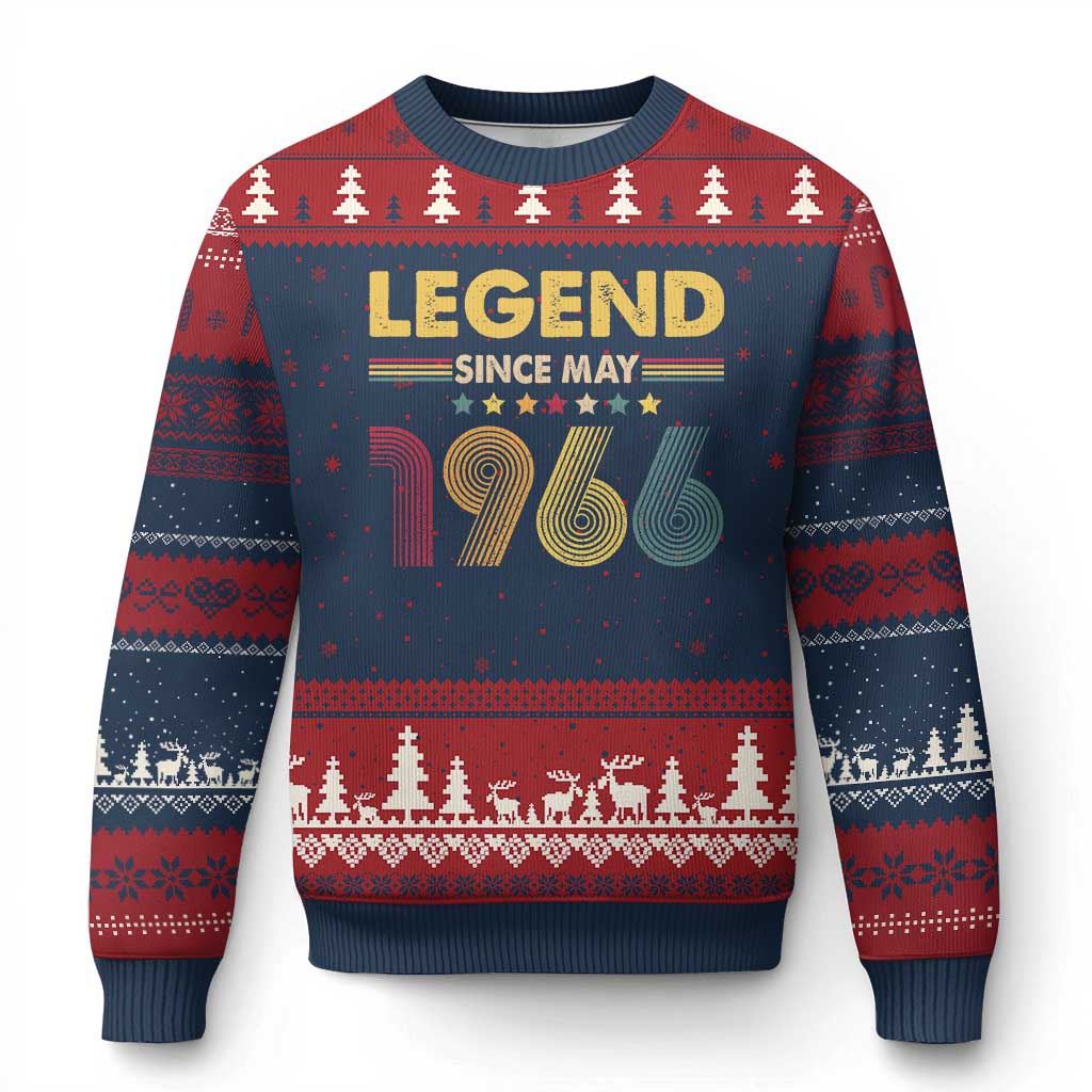 May 60th Birthday Ugly Christmas Sweater Legends Since May 1966 Retro Bday