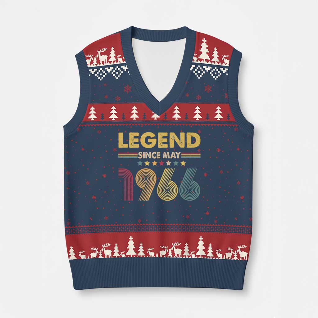 May 60th Birthday V-Neck Knit Sweater Vest Legends Since May 1966 Retro Bday