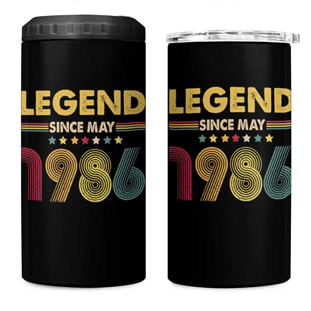 May 40th Birthday 4 in 1 Can Cooler Tumbler Legends Since May 1986 Retro Bday