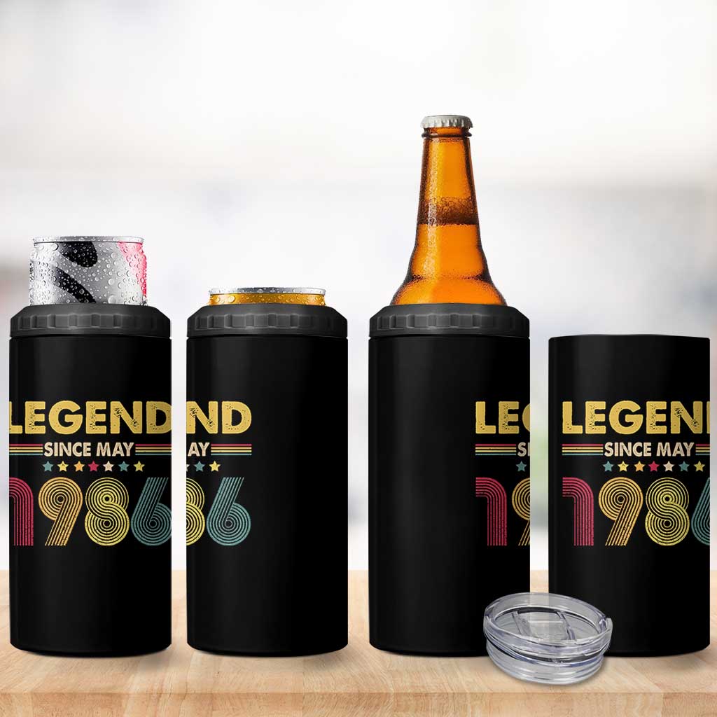 May 40th Birthday 4 in 1 Can Cooler Tumbler Legends Since May 1986 Retro Bday