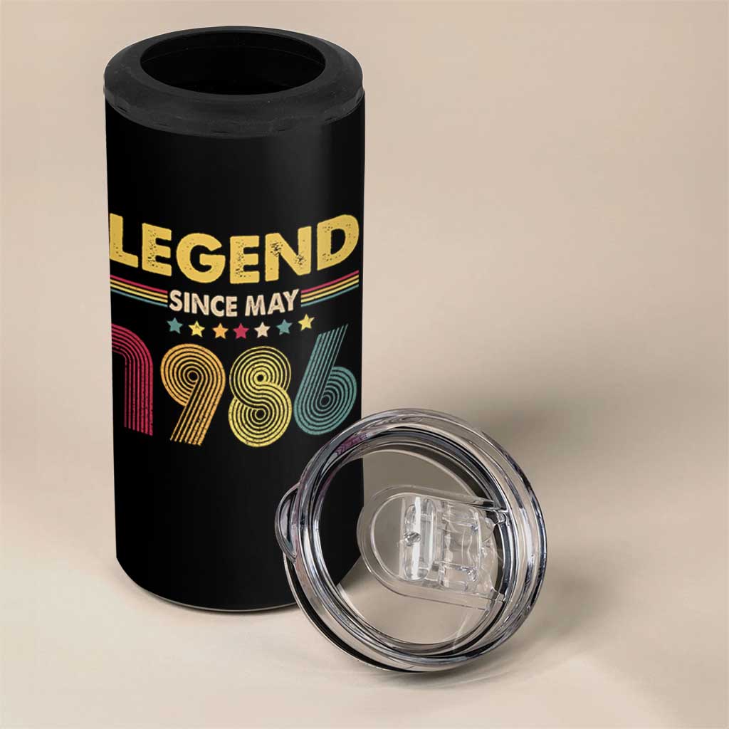 May 40th Birthday 4 in 1 Can Cooler Tumbler Legends Since May 1986 Retro Bday