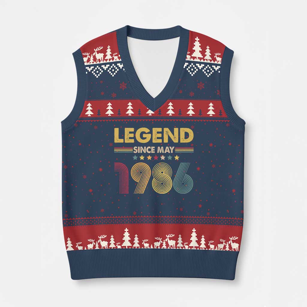 May 40th Birthday V-Neck Knit Sweater Vest Legends Since May 1986 Retro Bday