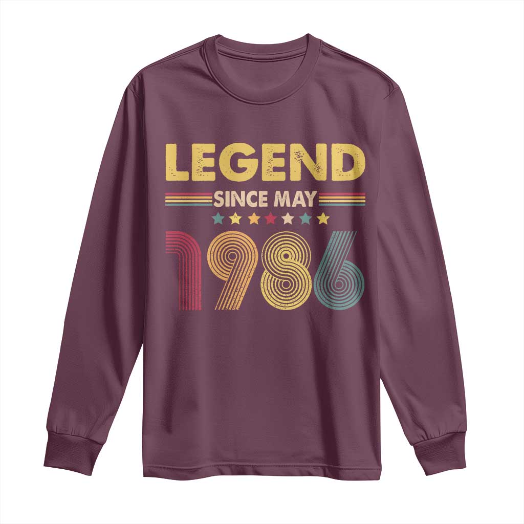 May 40th Birthday Long Sleeve Shirt Legends Since May 1986 Retro Bday