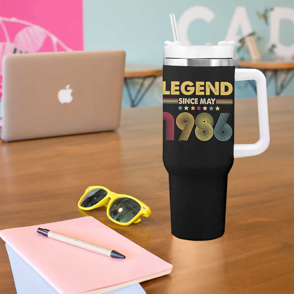 May 40th Birthday Tumbler With Handle Legends Since May 1986 Retro Bday