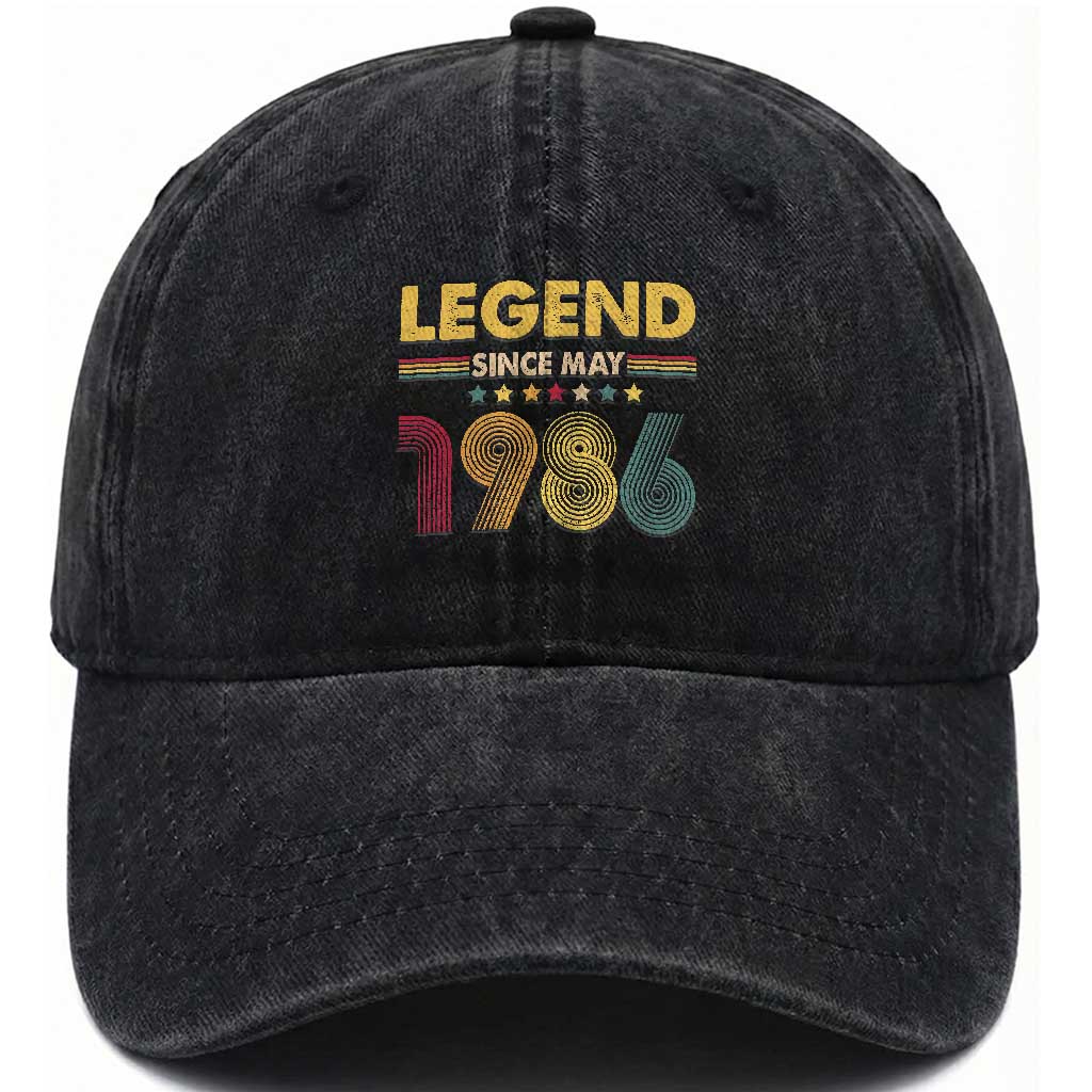 May 40th Birthday Washed Cotton Baseball Cap Legends Since May 1986 Retro Bday