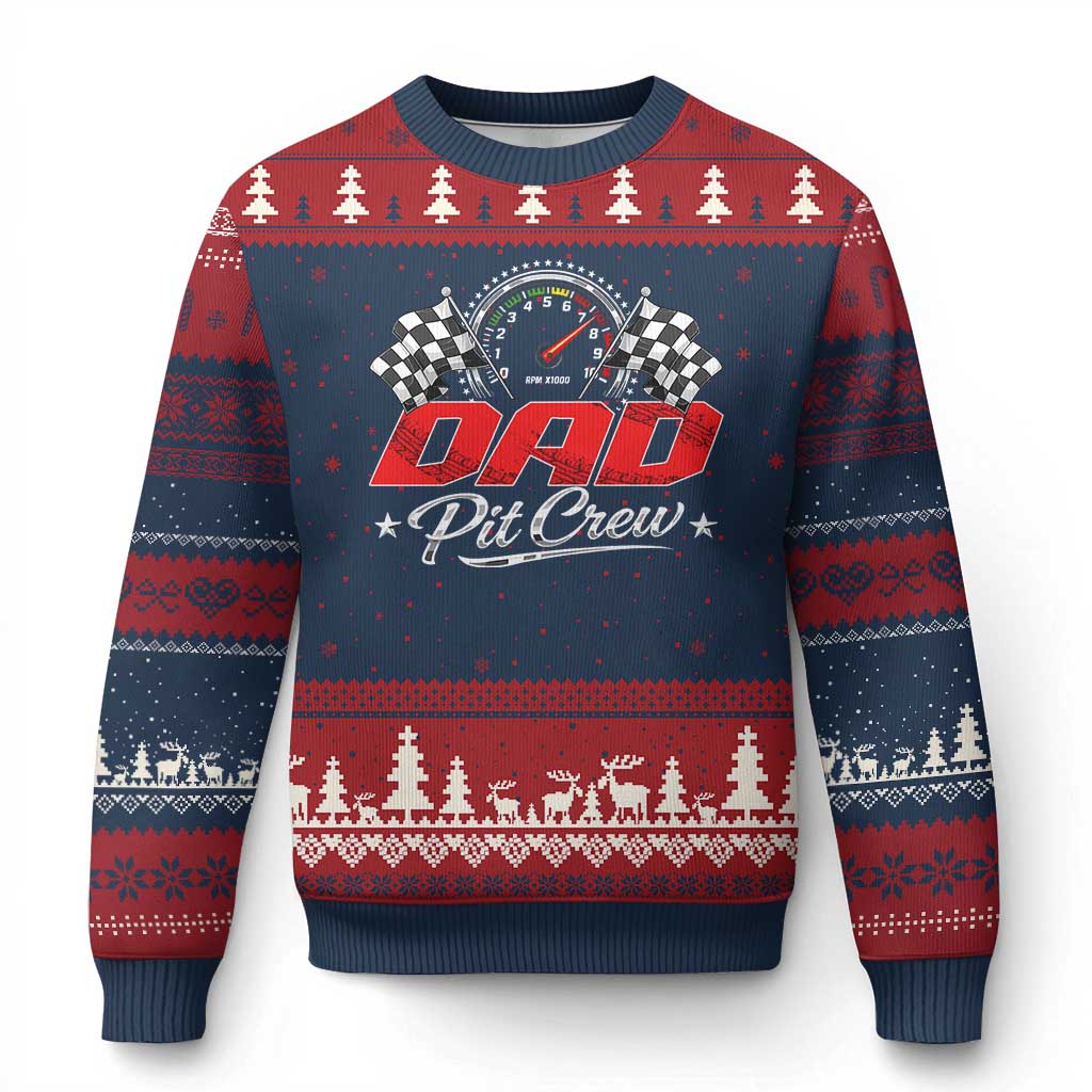 Dad Pit Crew Ugly Christmas Sweater Racing Family Matching Father's Day