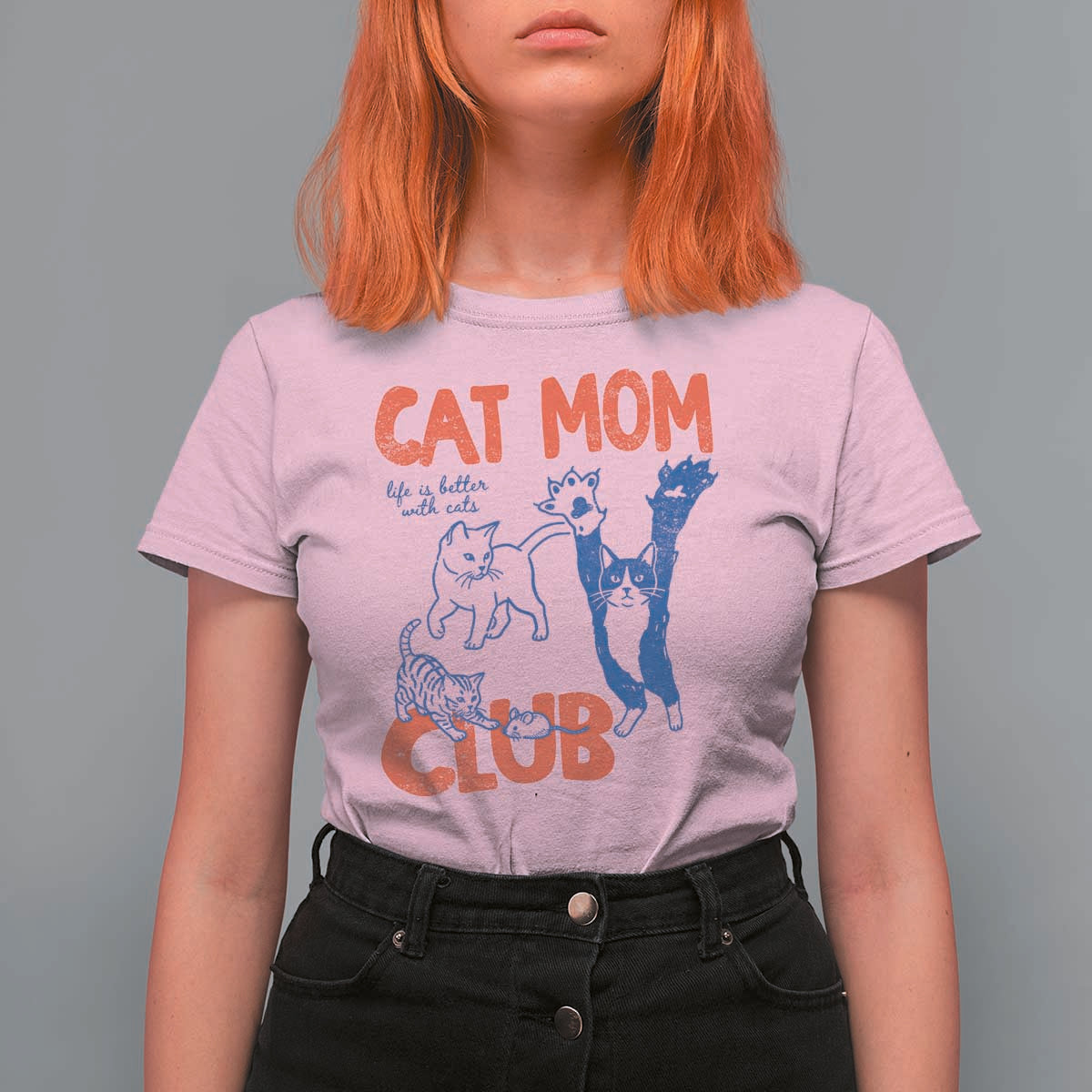 Cat Mom Club T Shirt For Women Life is Better with Cats Mothers Day