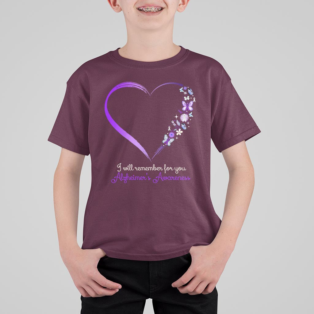 Alzheimer's And Brain Awareness T Shirt For Kid I Will Remember For You Daisy Flower Butterfly - Wonder Print Shop