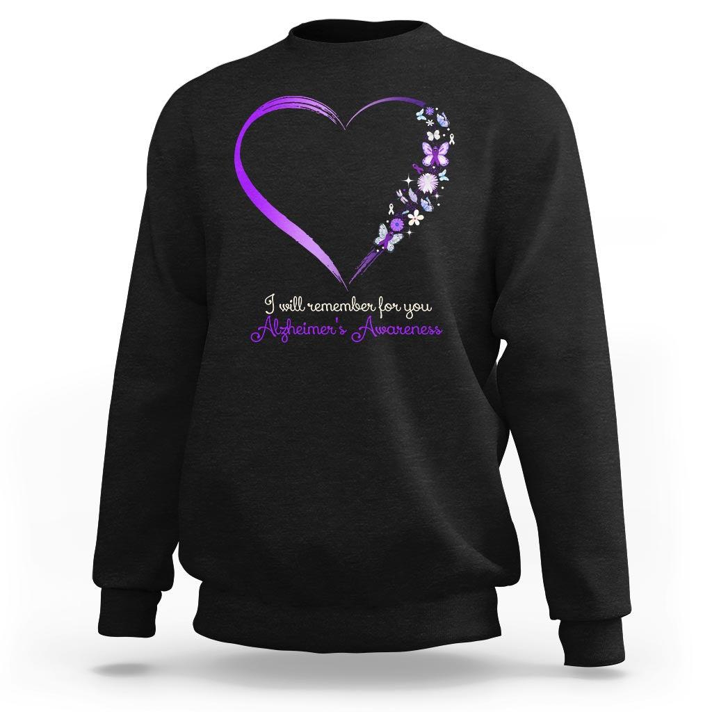 Alzheimer's And Brain Awareness Sweatshirt I Will Remember For You Daisy Flower Butterfly - Wonder Print Shop