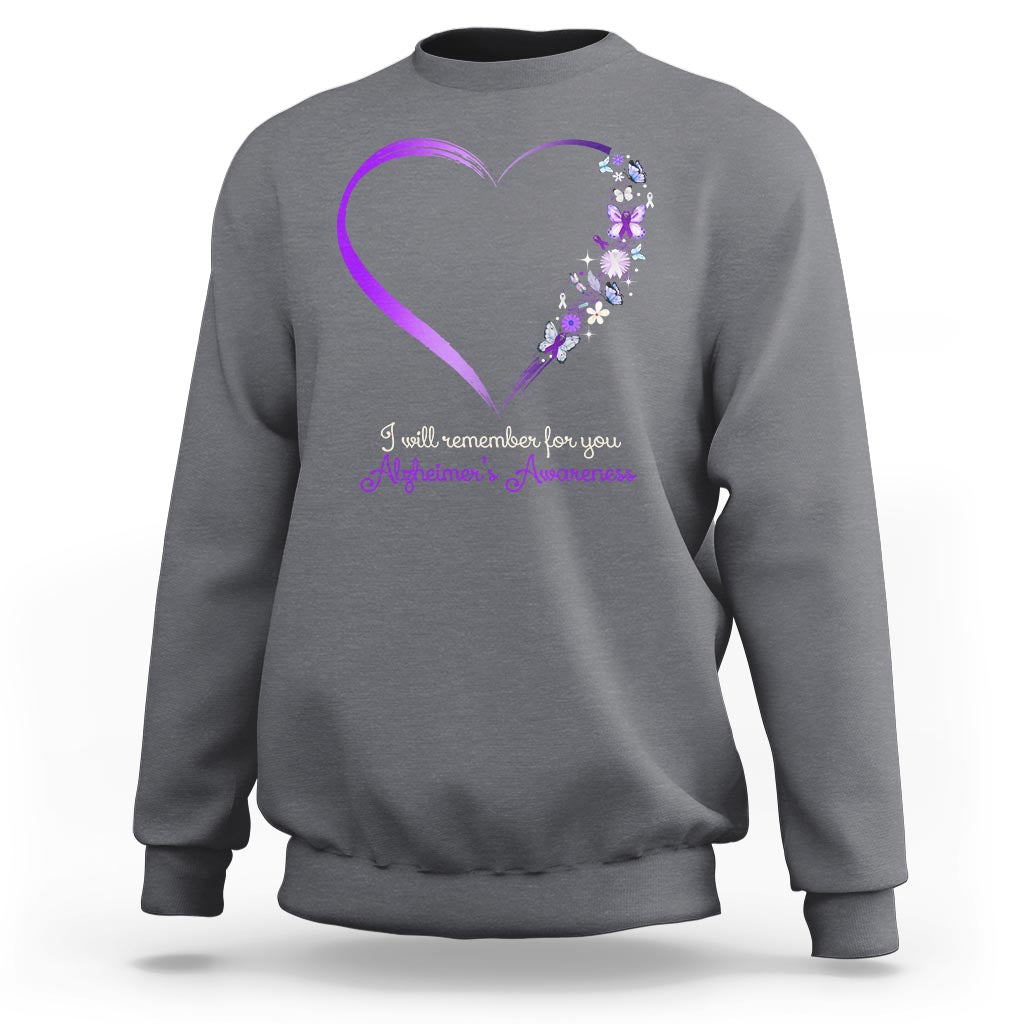 Alzheimer's And Brain Awareness Sweatshirt I Will Remember For You Daisy Flower Butterfly - Wonder Print Shop
