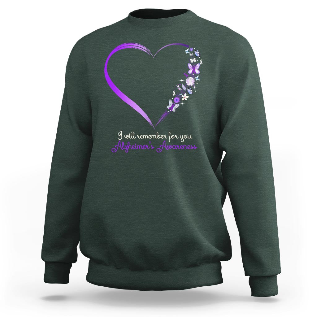 Alzheimer's And Brain Awareness Sweatshirt I Will Remember For You Daisy Flower Butterfly - Wonder Print Shop