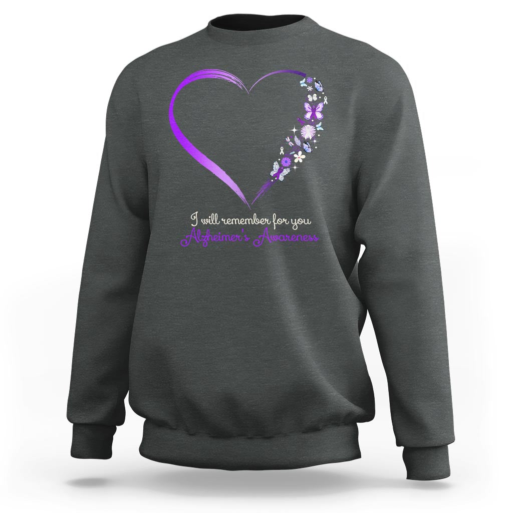 Alzheimer's And Brain Awareness Sweatshirt I Will Remember For You Daisy Flower Butterfly - Wonder Print Shop