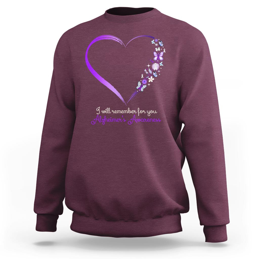 Alzheimer's And Brain Awareness Sweatshirt I Will Remember For You Daisy Flower Butterfly - Wonder Print Shop