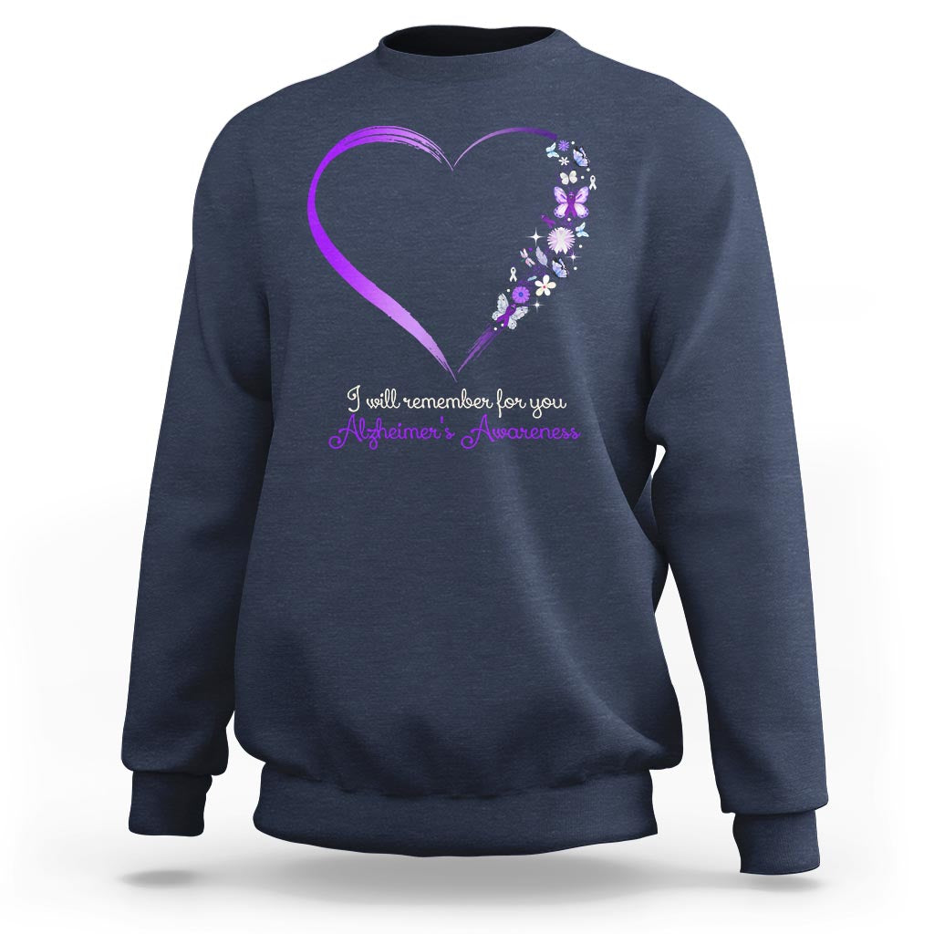 Alzheimer's And Brain Awareness Sweatshirt I Will Remember For You Daisy Flower Butterfly - Wonder Print Shop