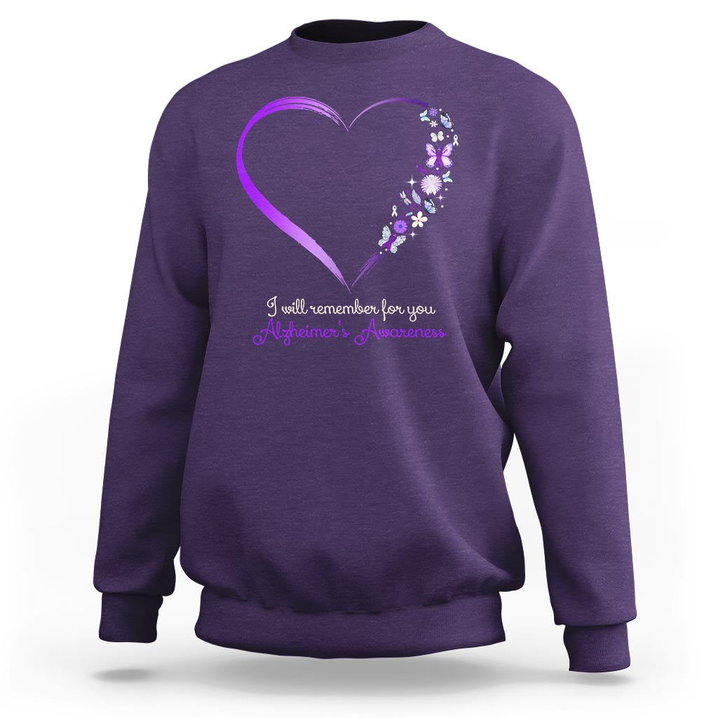Alzheimer's And Brain Awareness Sweatshirt I Will Remember For You Daisy Flower Butterfly - Wonder Print Shop
