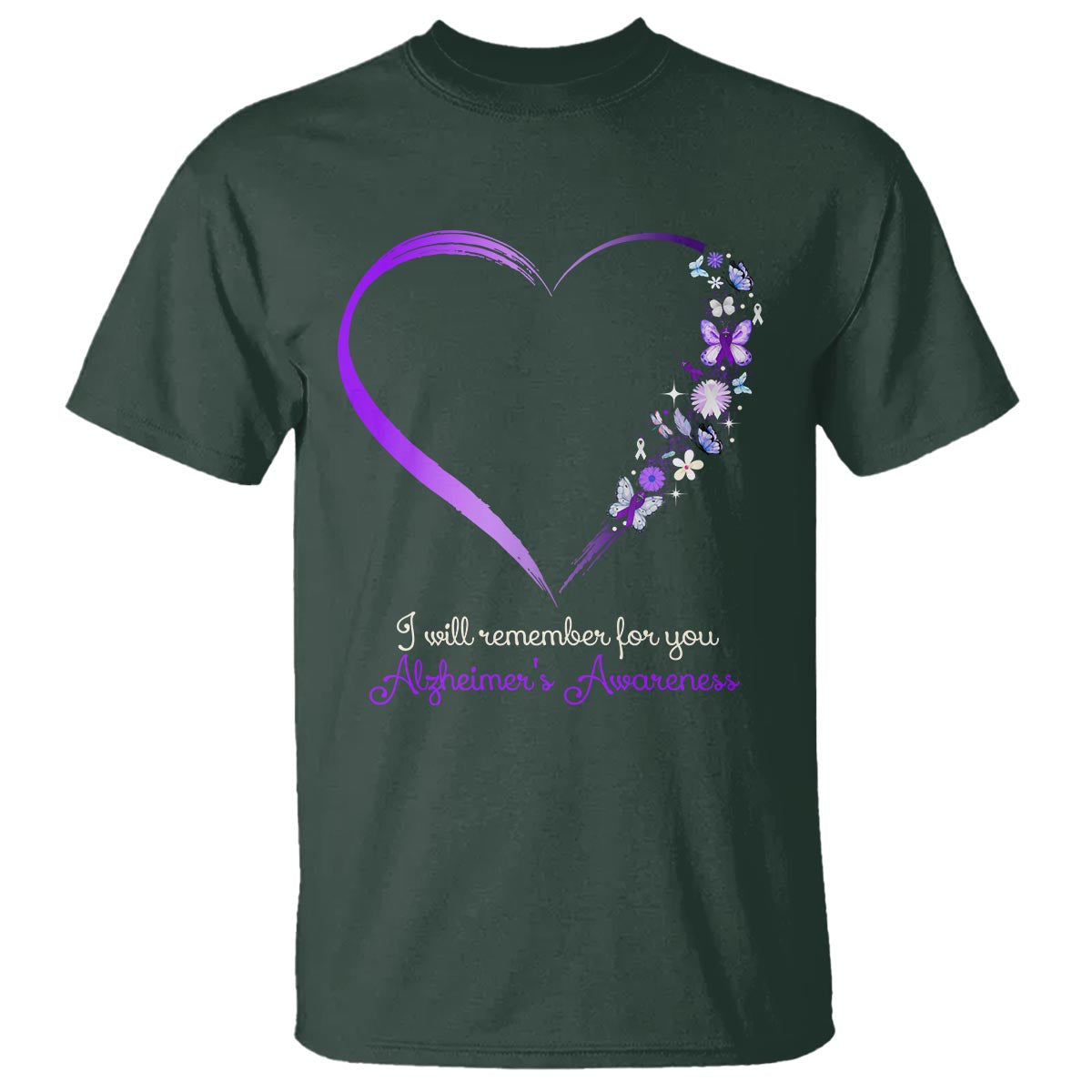Alzheimer's And Brain Awareness T Shirt I Will Remember For You Daisy Flower Butterfly - Wonder Print Shop