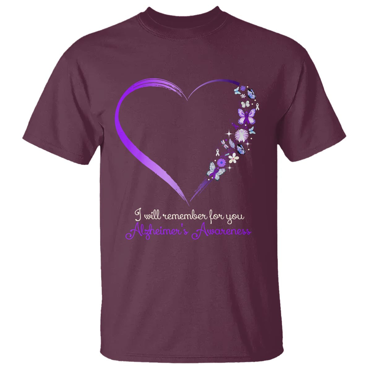 Alzheimer's And Brain Awareness T Shirt I Will Remember For You Daisy Flower Butterfly - Wonder Print Shop