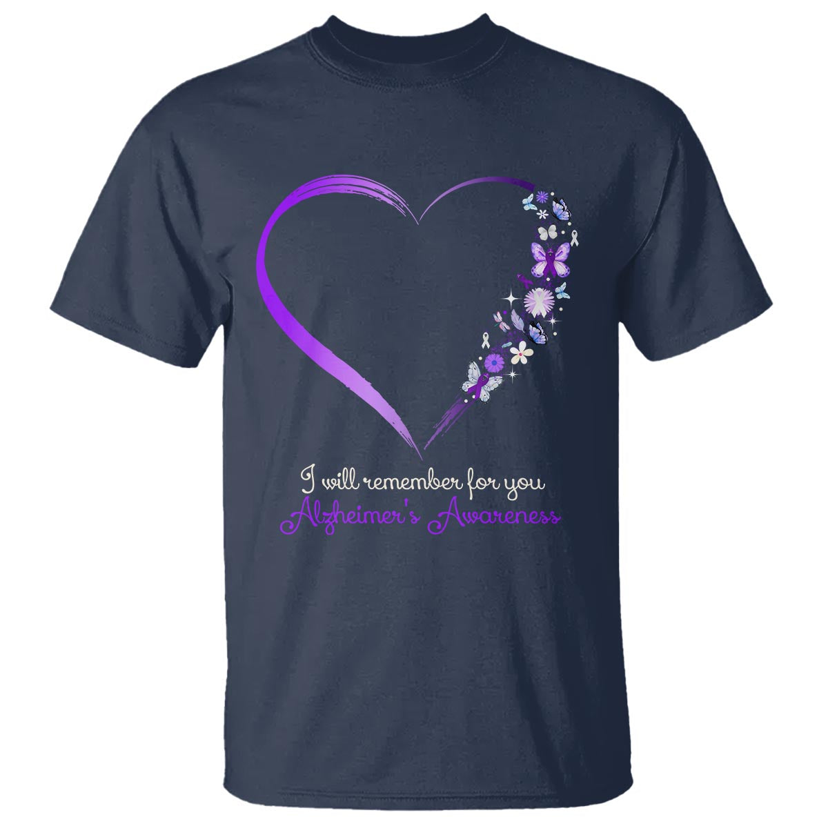 Alzheimer's And Brain Awareness T Shirt I Will Remember For You Daisy Flower Butterfly - Wonder Print Shop