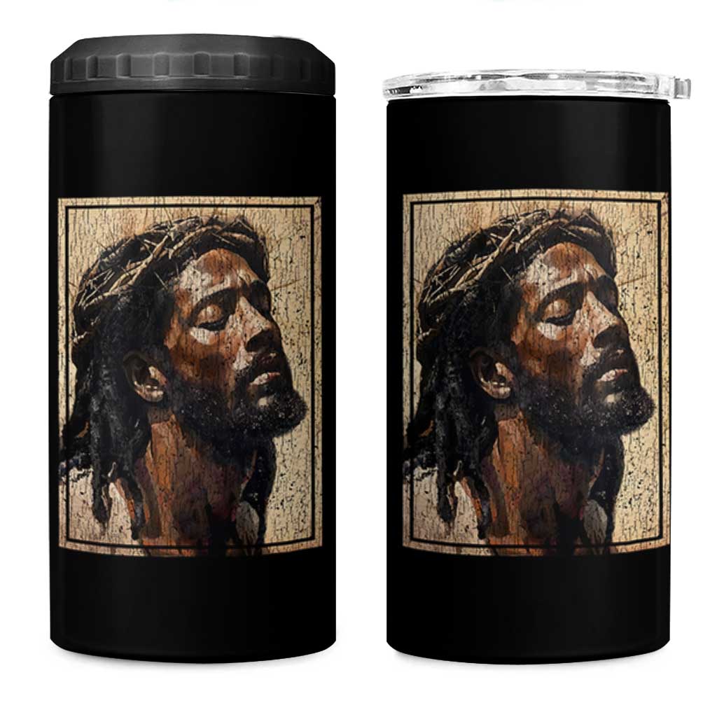 Religious Black Jesus With Crown Of Thorns 4 in 1 Can Cooler Tumbler