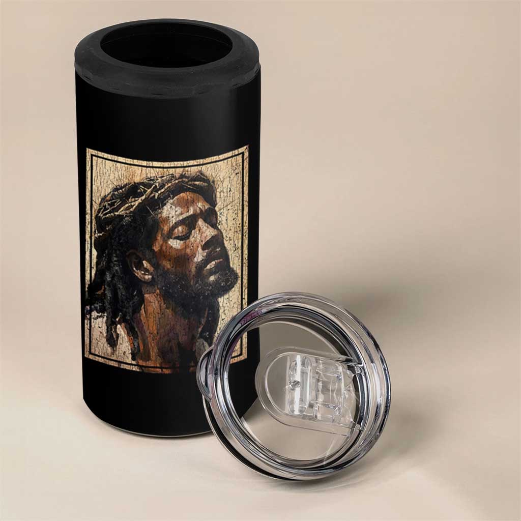 Religious Black Jesus With Crown Of Thorns 4 in 1 Can Cooler Tumbler