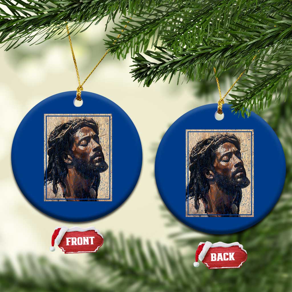 Religious Black Jesus With Crown Of Thorns Ceramic Ornament