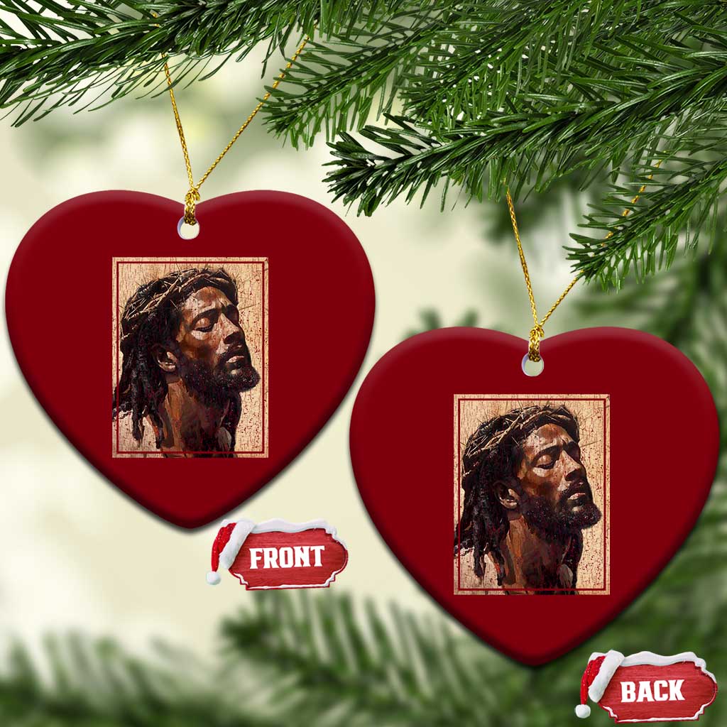 Religious Black Jesus With Crown Of Thorns Ceramic Ornament