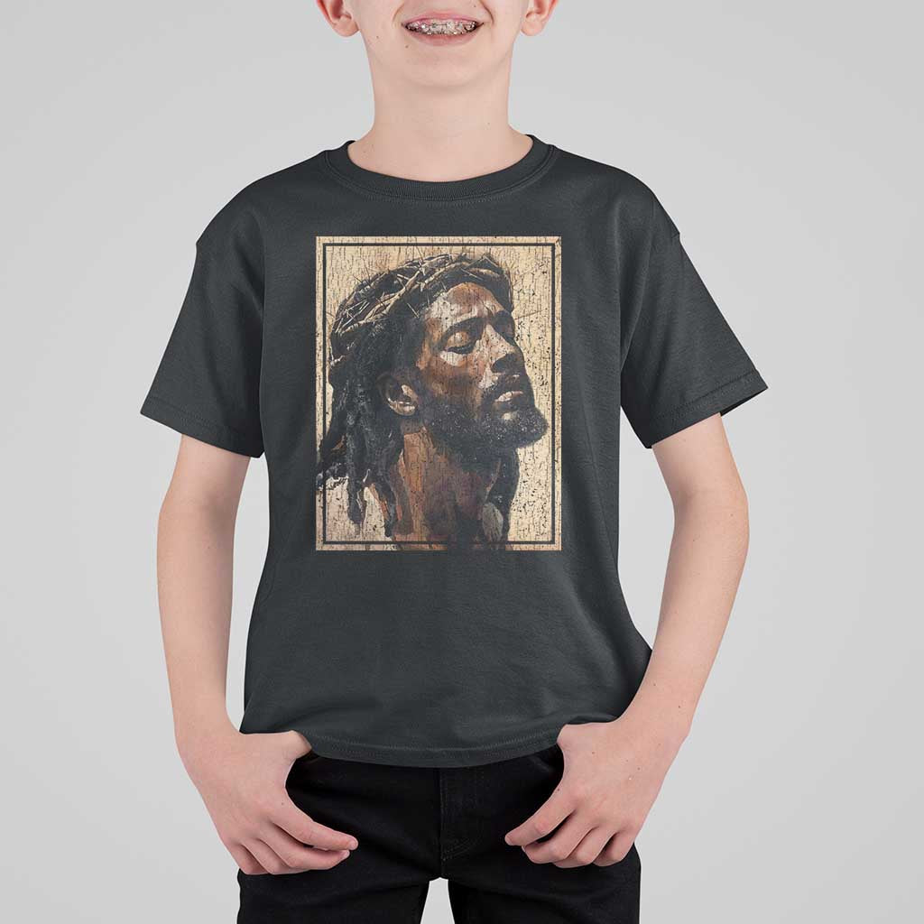 Religious Black Jesus With Crown Of Thorns T Shirt For Kid
