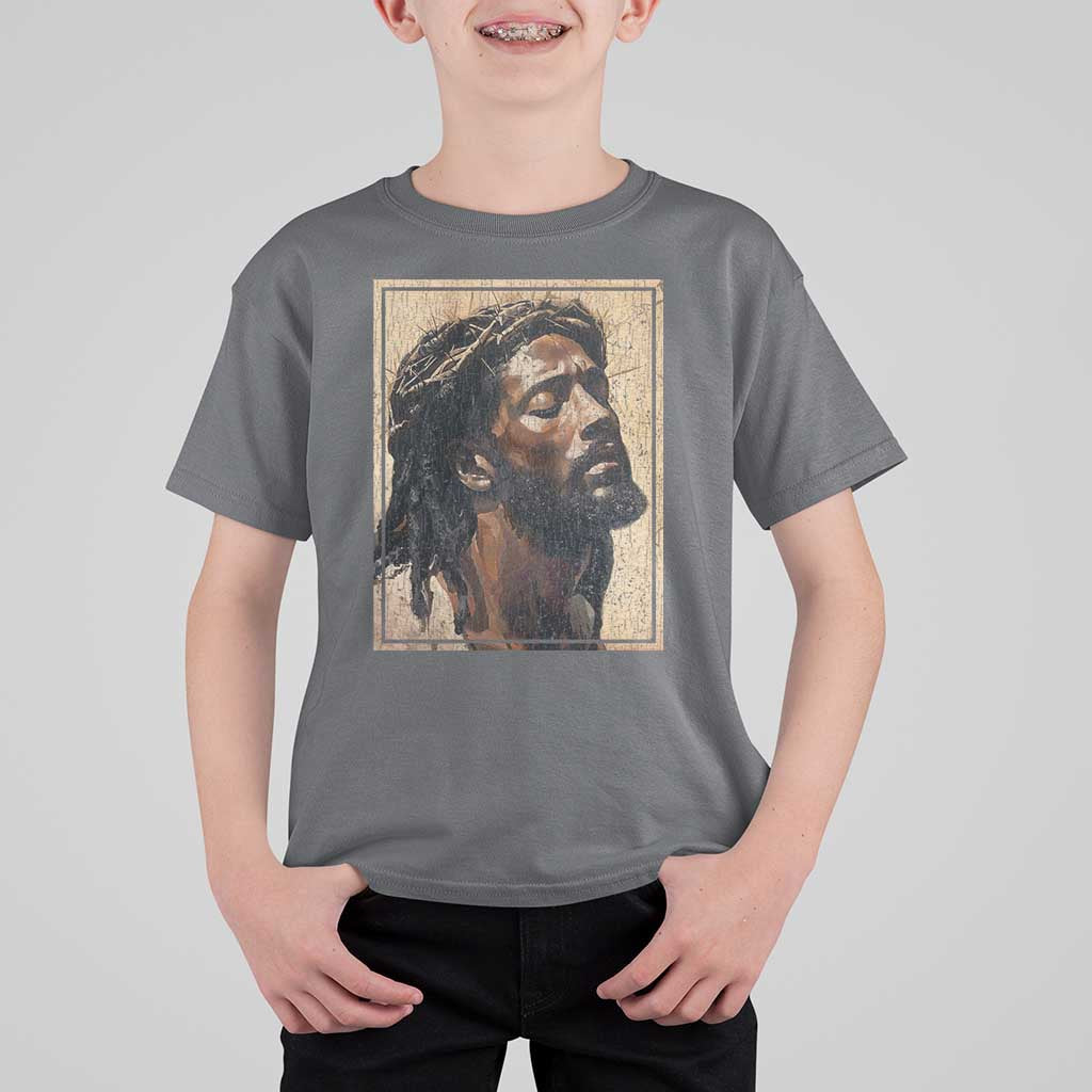 Religious Black Jesus With Crown Of Thorns T Shirt For Kid
