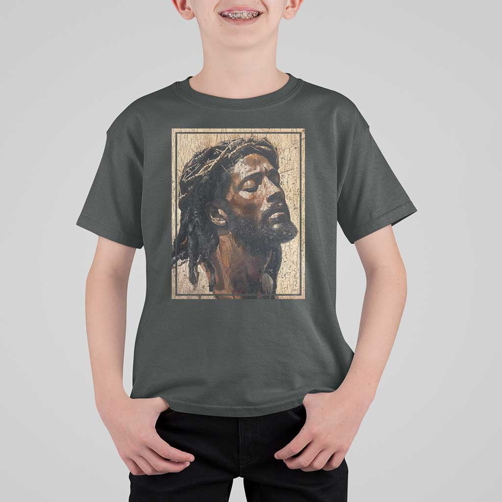 Religious Black Jesus With Crown Of Thorns T Shirt For Kid