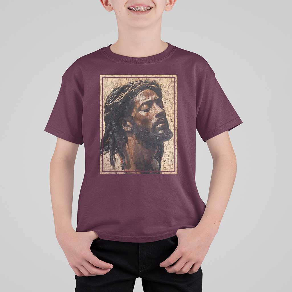 Religious Black Jesus With Crown Of Thorns T Shirt For Kid