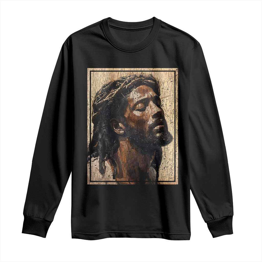 Religious Black Jesus With Crown Of Thorns Long Sleeve Shirt