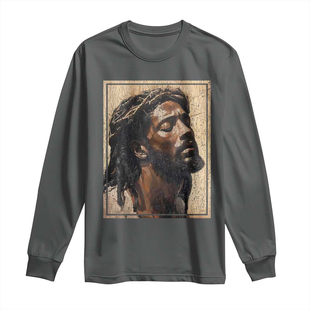 Religious Black Jesus With Crown Of Thorns Long Sleeve Shirt