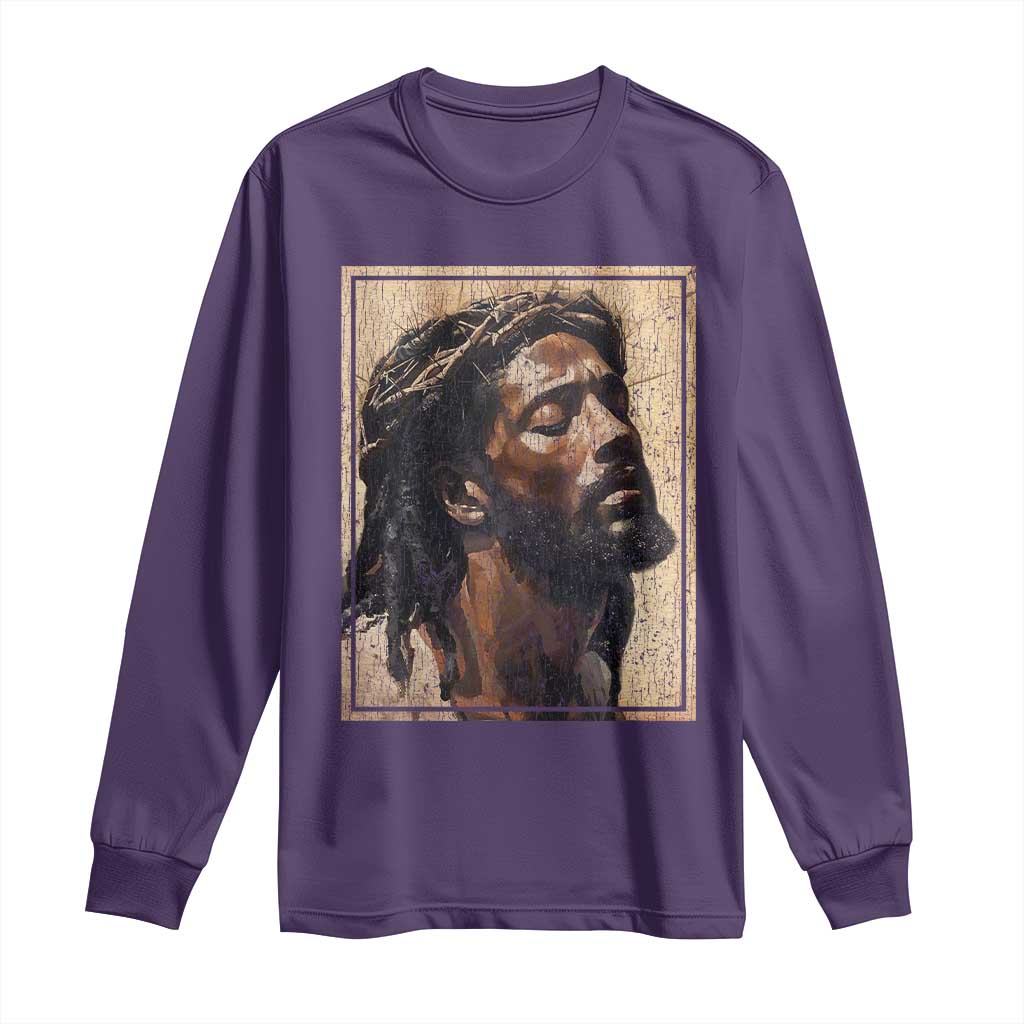 Religious Black Jesus With Crown Of Thorns Long Sleeve Shirt