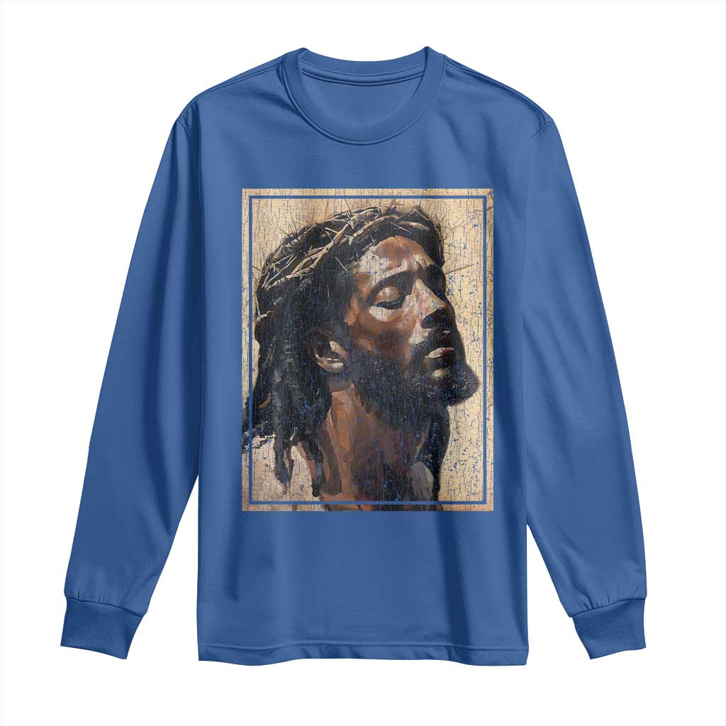 Religious Black Jesus With Crown Of Thorns Long Sleeve Shirt