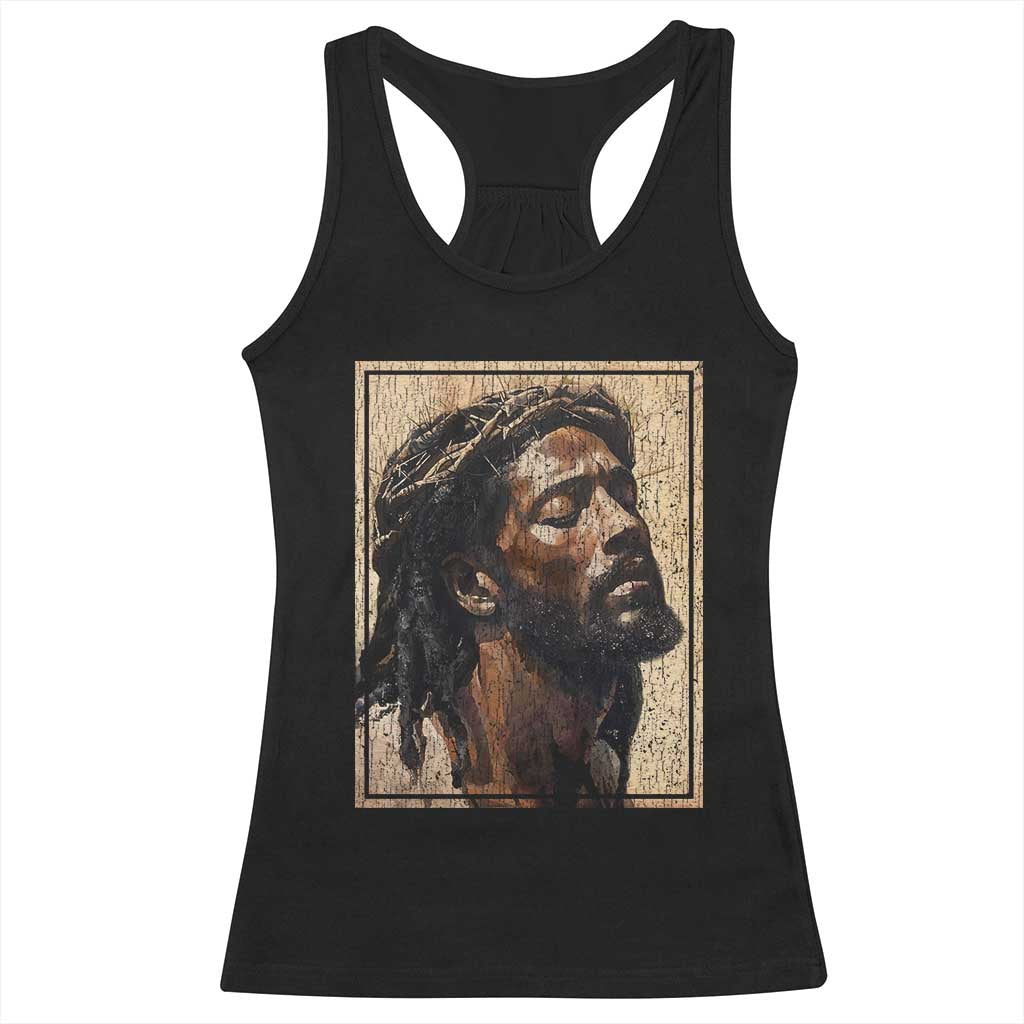Religious Black Jesus With Crown Of Thorns Racerback Tank Top