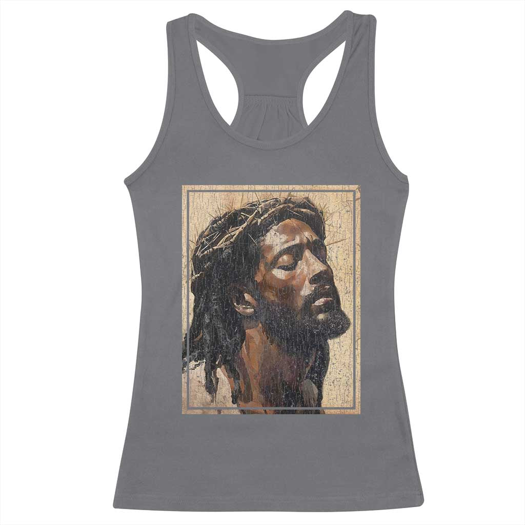 Religious Black Jesus With Crown Of Thorns Racerback Tank Top