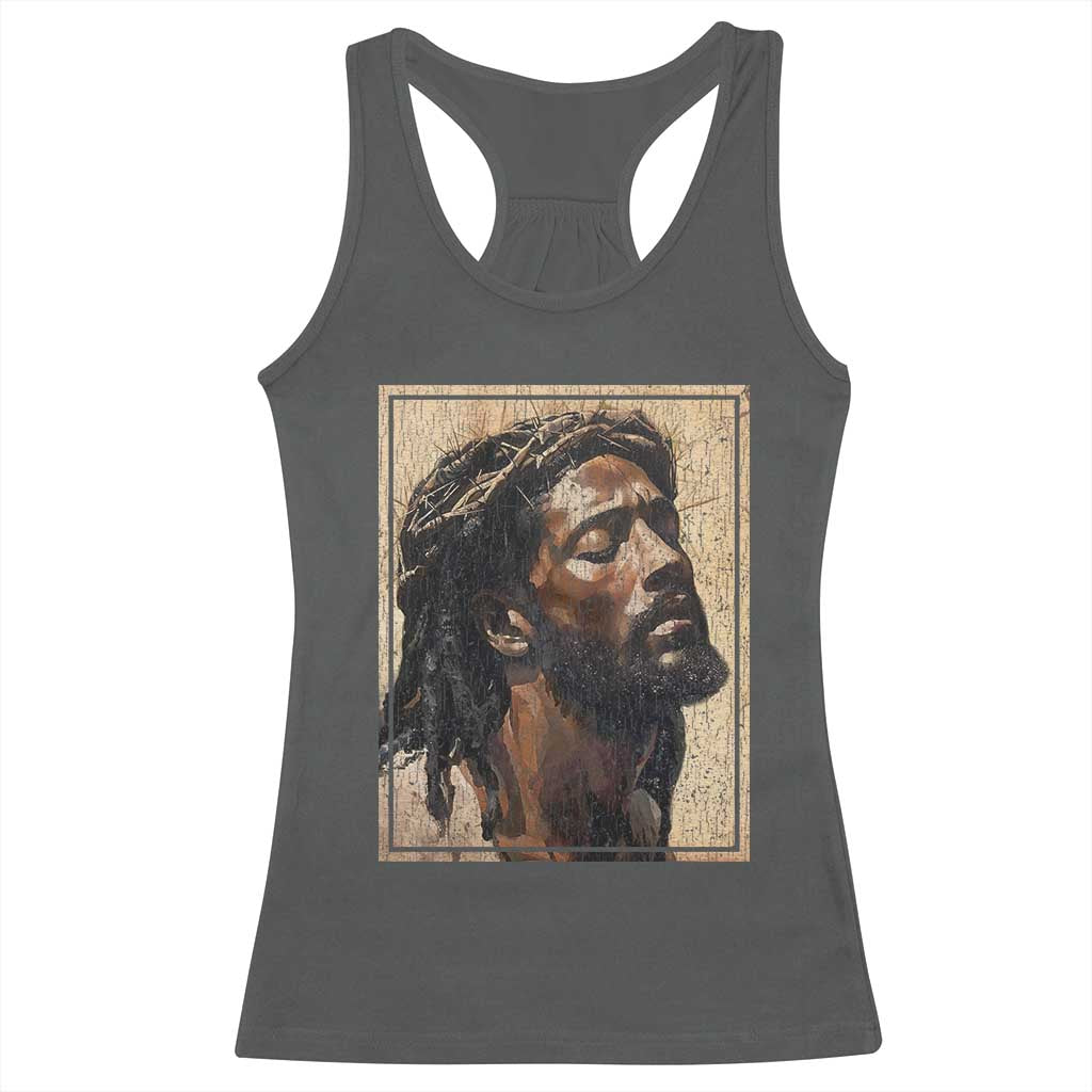 Religious Black Jesus With Crown Of Thorns Racerback Tank Top