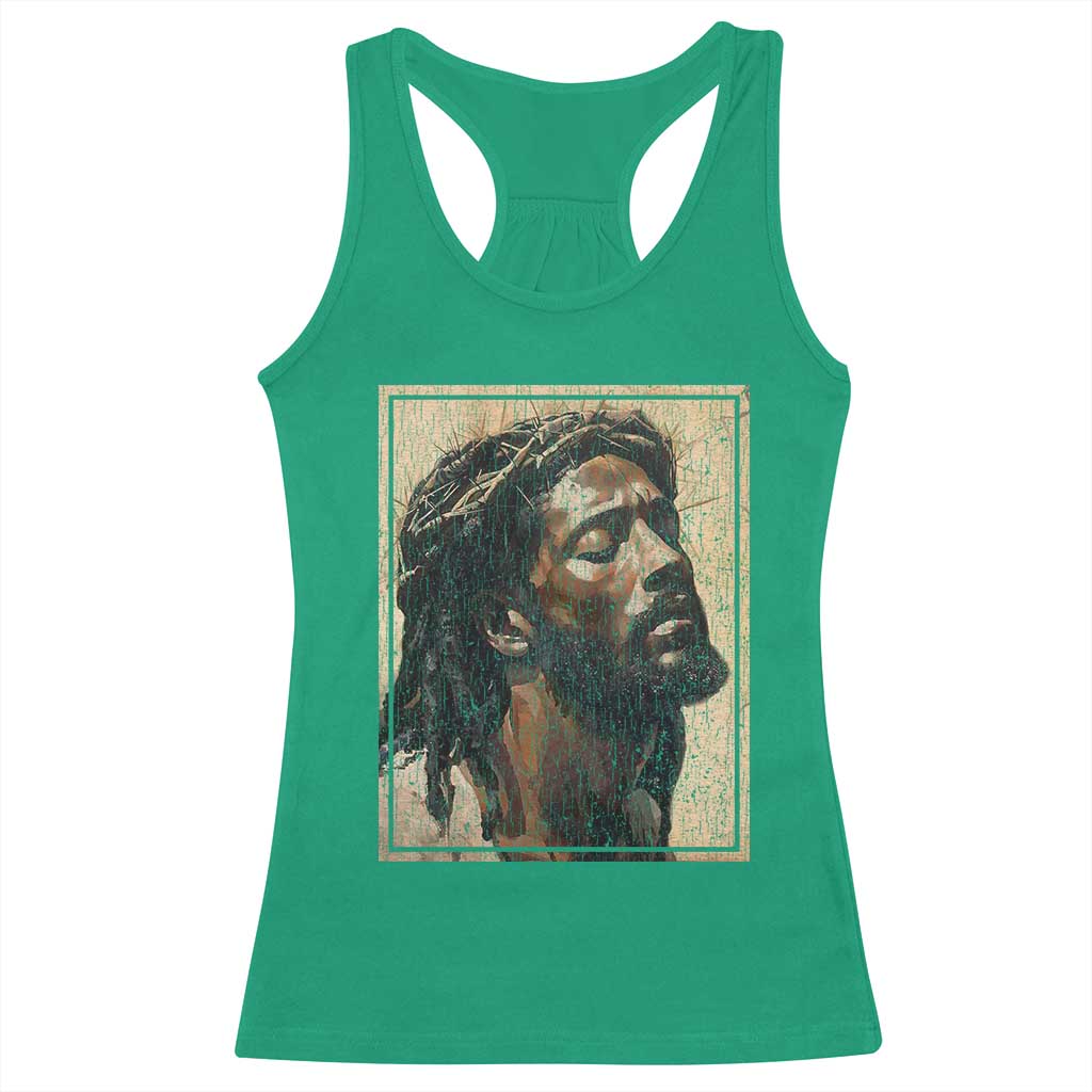 Religious Black Jesus With Crown Of Thorns Racerback Tank Top