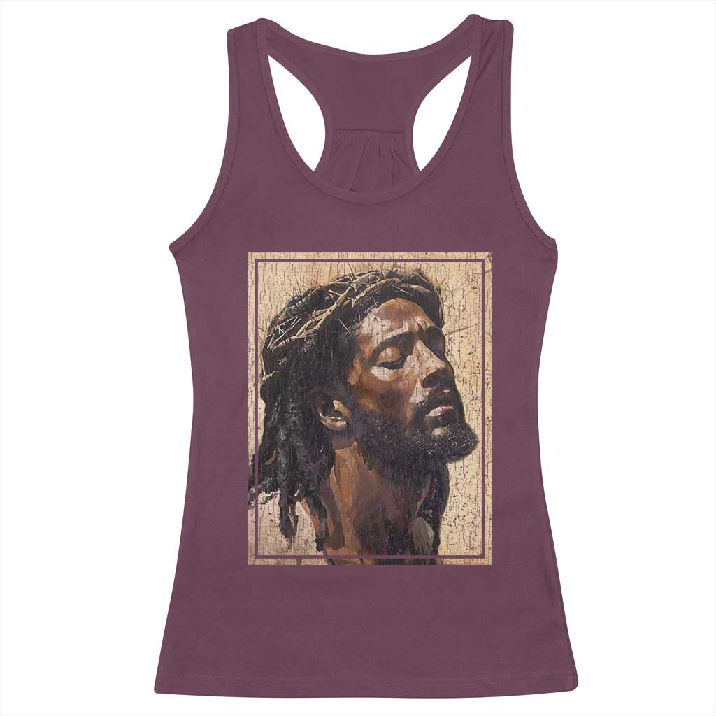 Religious Black Jesus With Crown Of Thorns Racerback Tank Top
