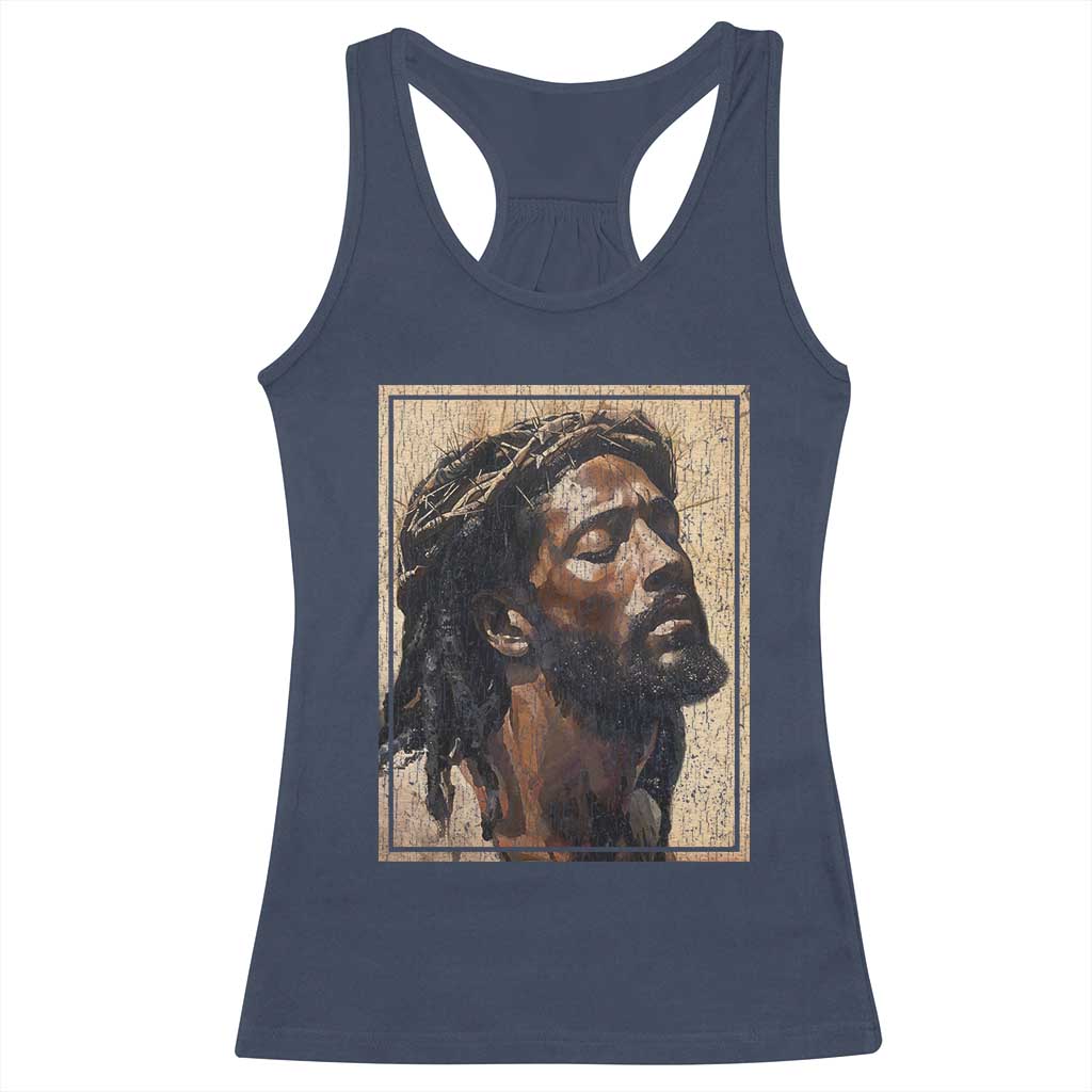 Religious Black Jesus With Crown Of Thorns Racerback Tank Top
