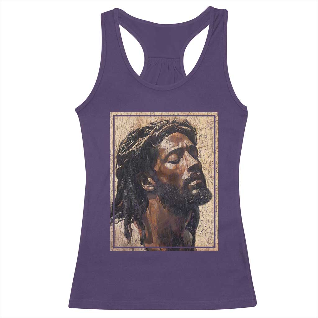 Religious Black Jesus With Crown Of Thorns Racerback Tank Top