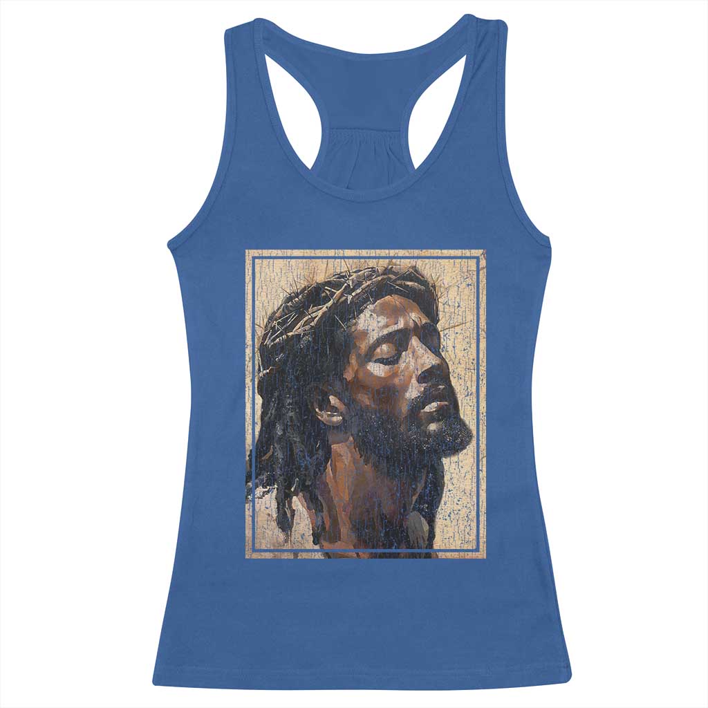 Religious Black Jesus With Crown Of Thorns Racerback Tank Top