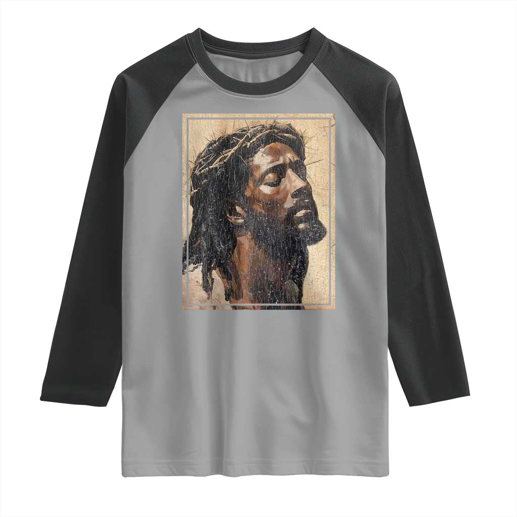 Religious Black Jesus With Crown Of Thorns Raglan Shirt